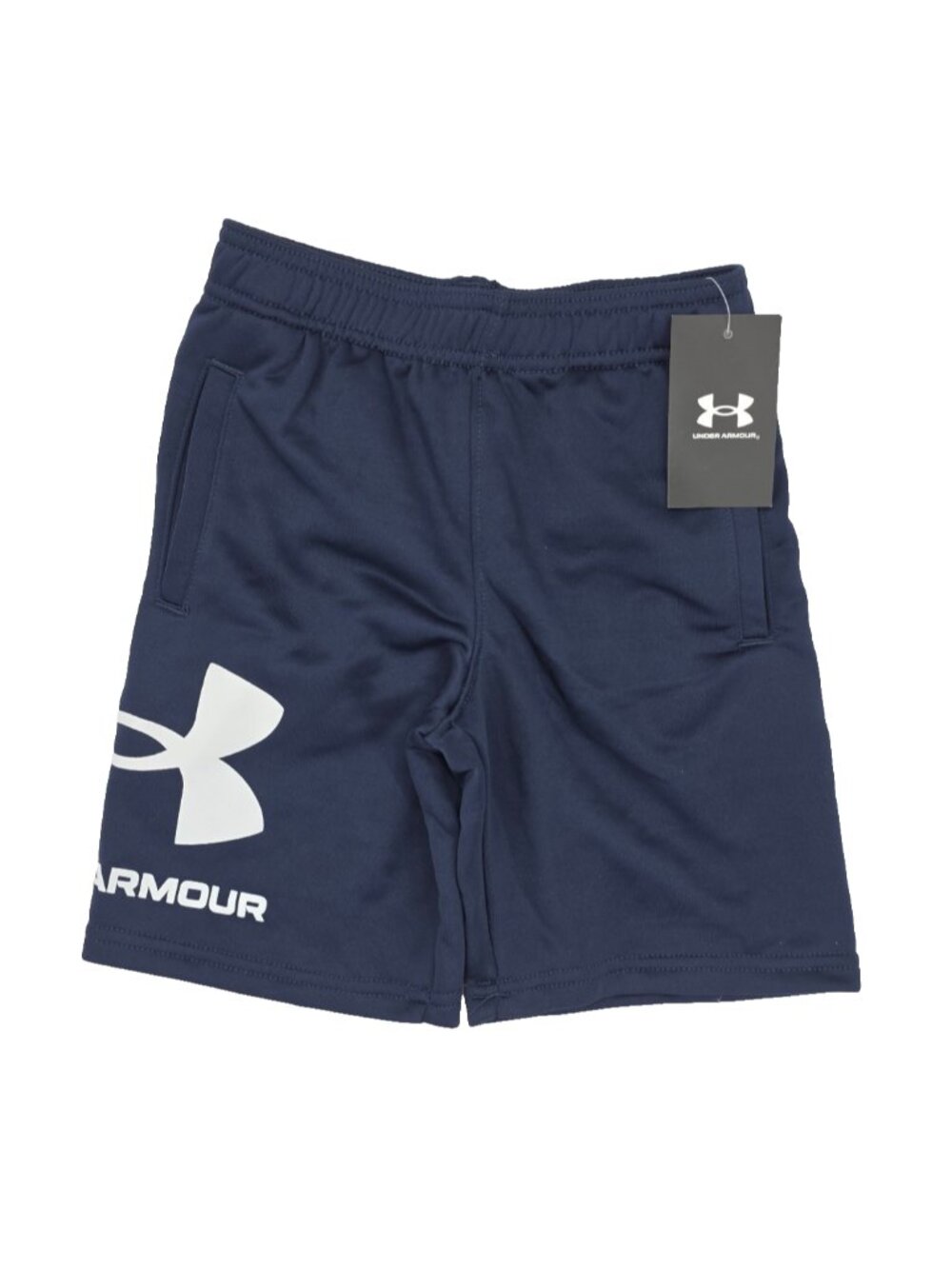 Under Armour Athletic Shorts Boys Youth 7 Blue Graphic Logo Elastic Waist Solid